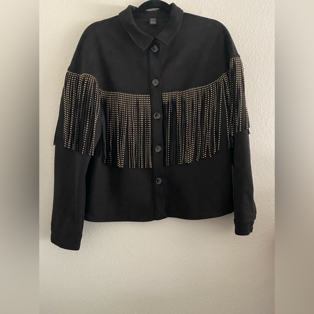 Western Black Fringe Top Studs Faux Suede